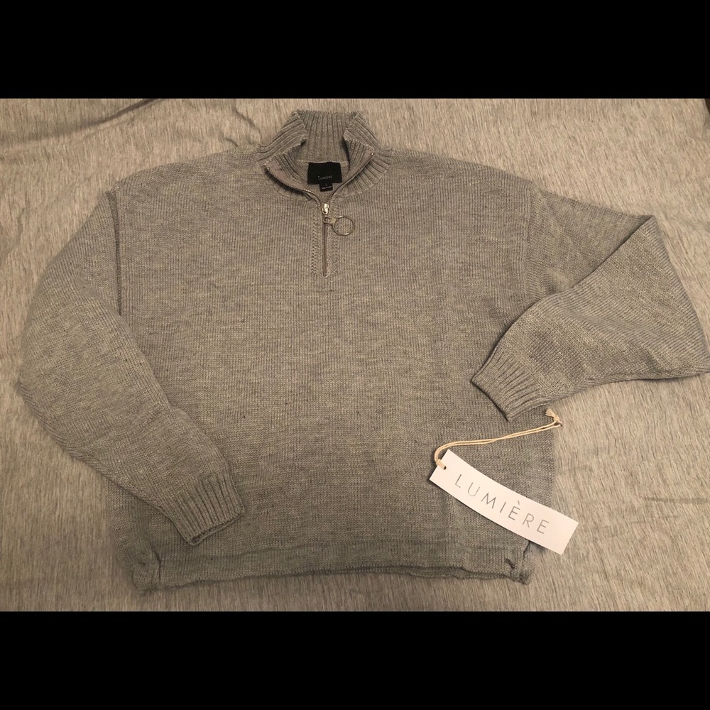 LUMIERE L Half Zip Womens Gray Sweater